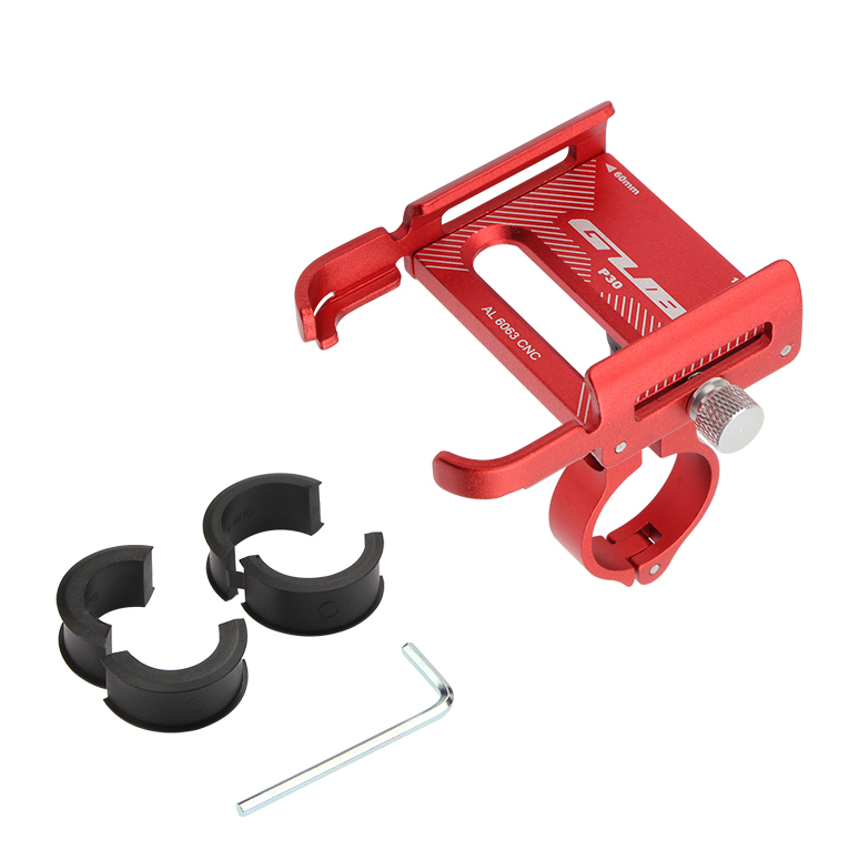 Gub P30 phone mount for electric kickscooters. Comes with an allen key for installation and rubber shims which allow the phone mount to fit on electric kickscooter handlebars of all sizes.