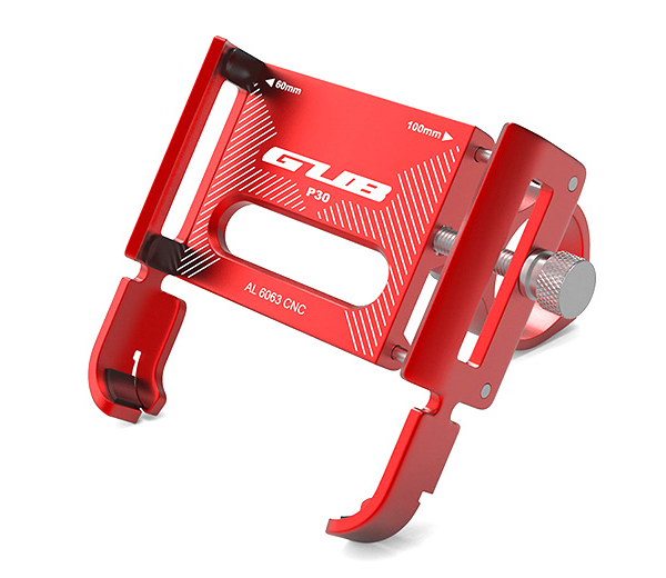 GUB P30 phone mount for Segway-Ninebot electric kickscooters. Adjustable grip for phones of all sizes. Red colour.