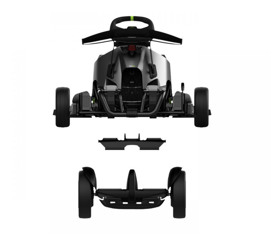 Segway Ninebot electric Gokart Pro Drift Kit with Ninebot S Max self-balancing device.  Exploded parts list with Gokart base and Ninebot S Max self-balancing board.