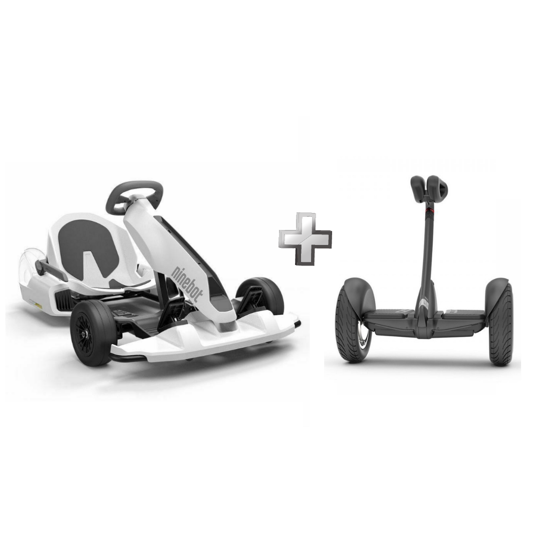 White Segway-Ninebot Gokart kit first generation with black Ninebot S self-balancing device