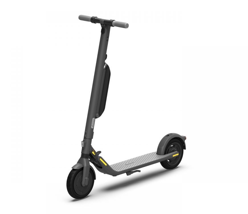 Segway Ninebot E45 electric kickscooter in Toronto, Ontario. Foldable and portable e-scooter. Equipped with front suspension and solid tires.