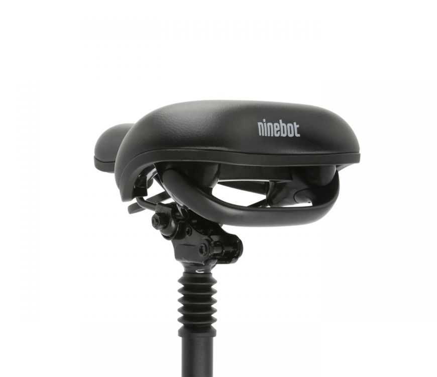 Seat for the Ninebot Max G30 and Max G30 LP model electric kickscooter. Height adjustable and very comfortable. Back with Ninebot logo. Accessory for Segway electric scooter