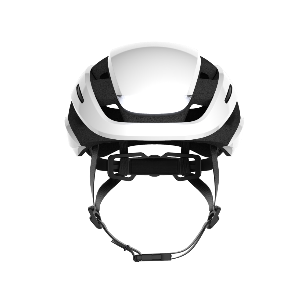 Lumos Ultra helmet for Segway-Ninebot electric kick scooter. Comes with remote control signalling that installs onto the handlebar. Built in lights and signals for enhanced safety and night riding. Protect your head while riding. Helmet in white. Rechargeable.