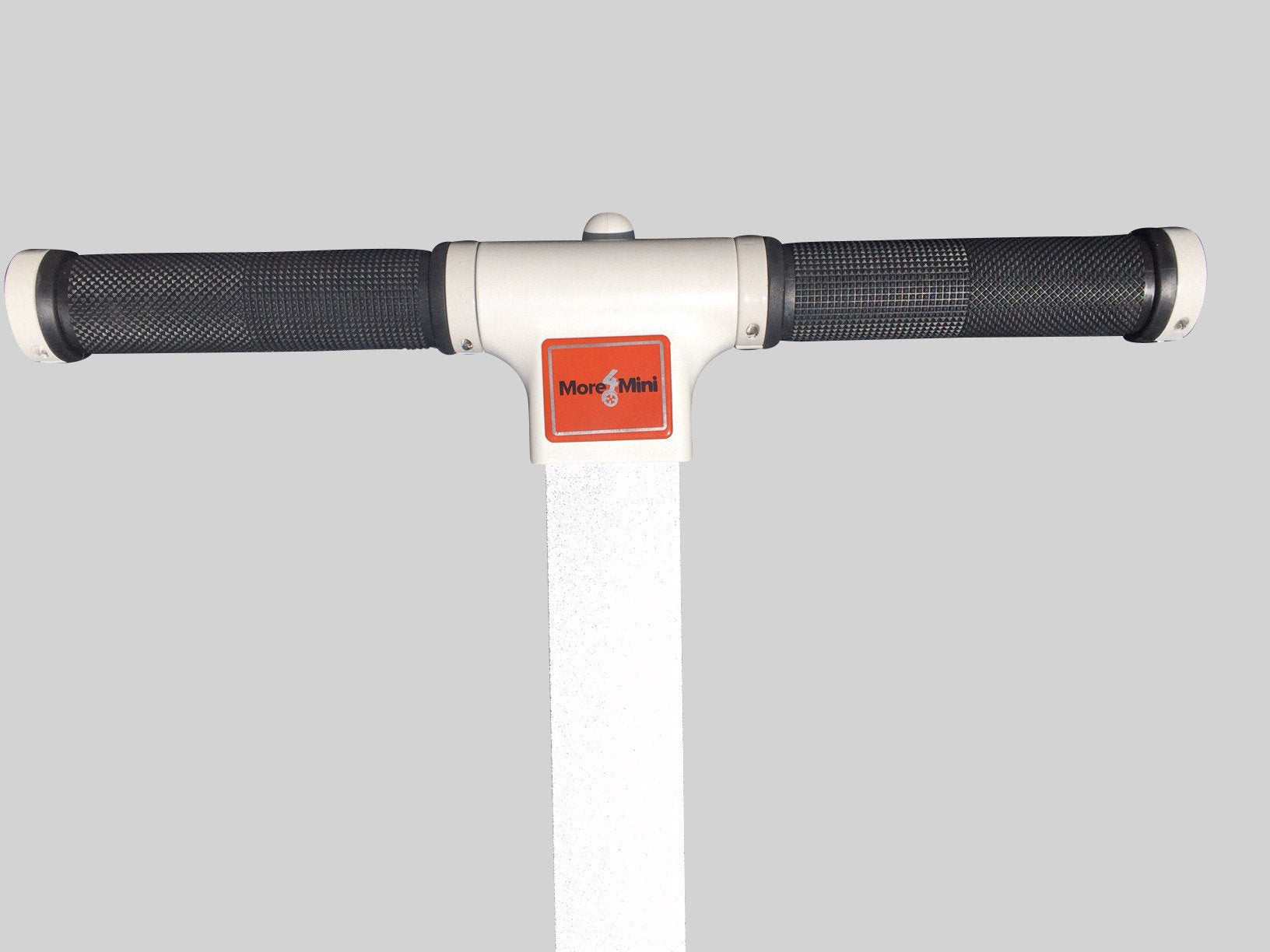 White Height Adjustable Handlebar Kit for the MiniPro and Ninebot S. Close-up of the handlebar grip with More 4 Mini logo. 