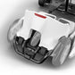 White Segway-Ninebot Gokart kit first generation without black Ninebot S self-balancing device. Overhead view of adjustable seat and rear charge port.